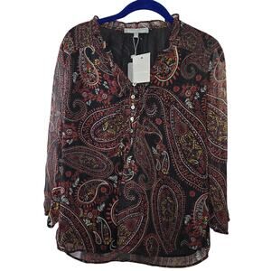 Daniel Rainn Chiffon Paisley Smocked Blouse Size Small NWT